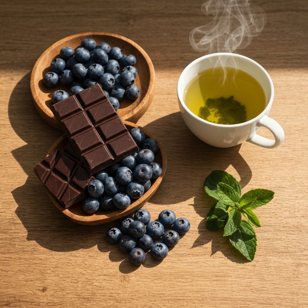 Antioxidant sources including dark chocolate and green ingredients